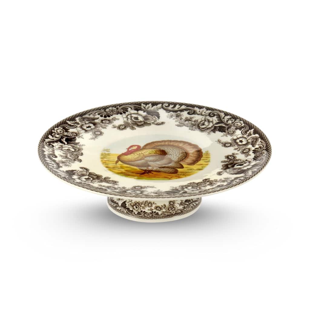 Spode Woodland Turkey Footed Cake Plate - 10.5 in