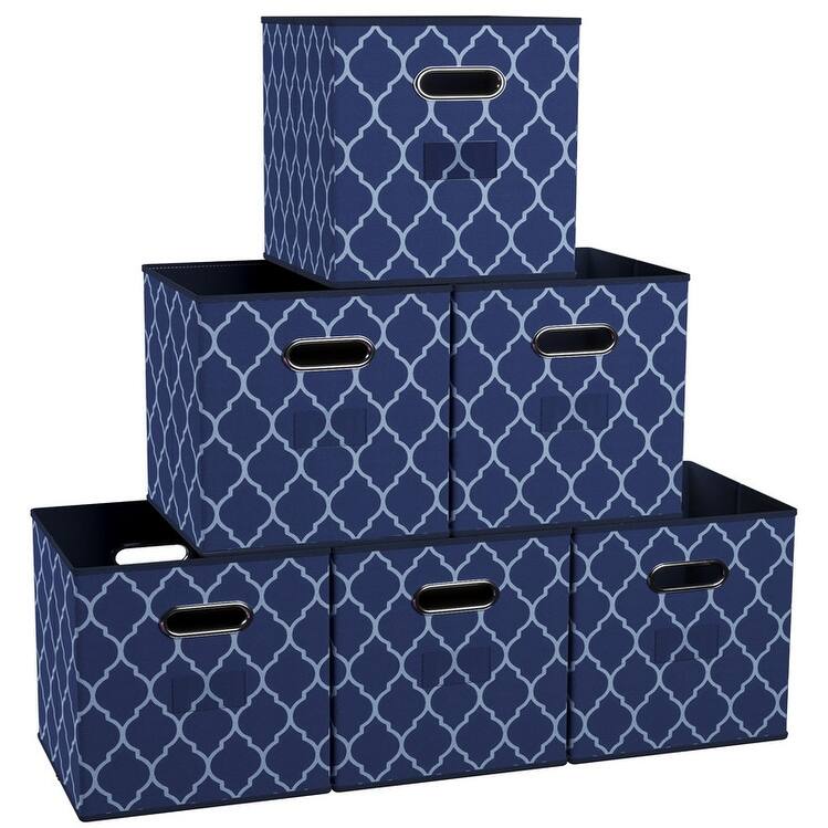 Lattice Foldable Storage Bins Basket Cube Organizer with Dual Handles and Window Pocket - 6 Pack - 12" L x 12" W x 12"
