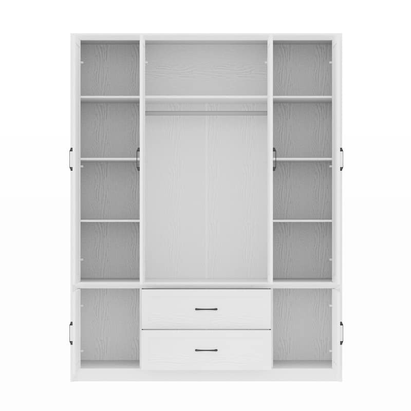 6 Doors Wardrobe Closet Armoire with Hanging Rail White/Brown Large Cabinet