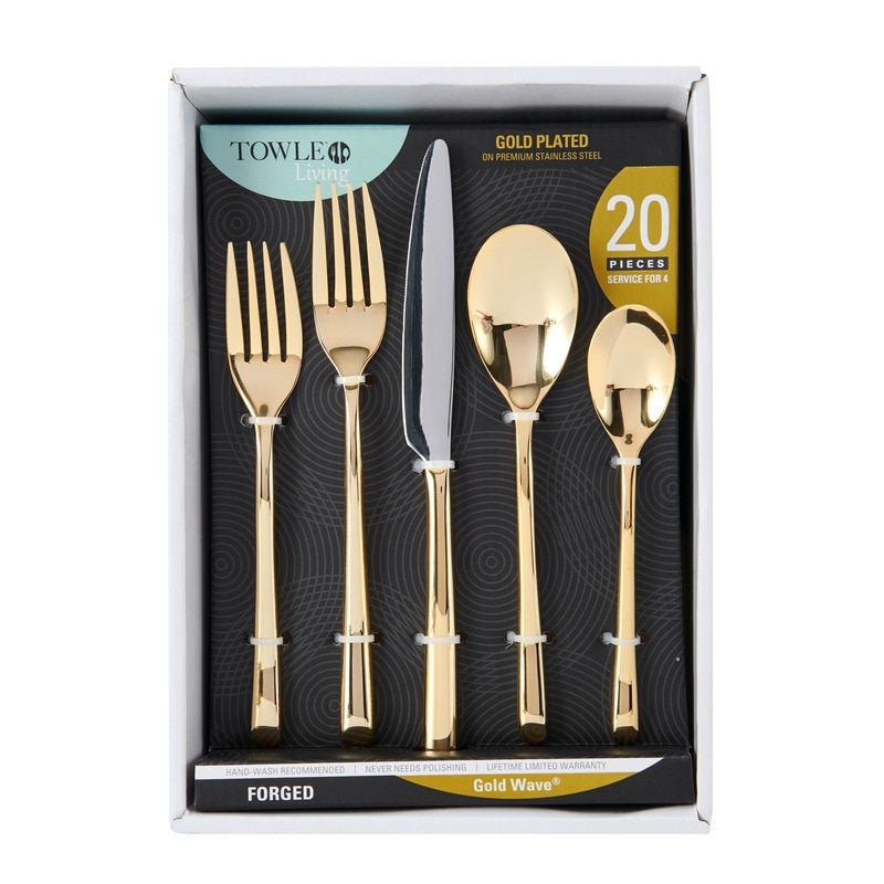 Towle Living 24k Gold Wave 20-Piece Flatware Set - On Sale - Bed