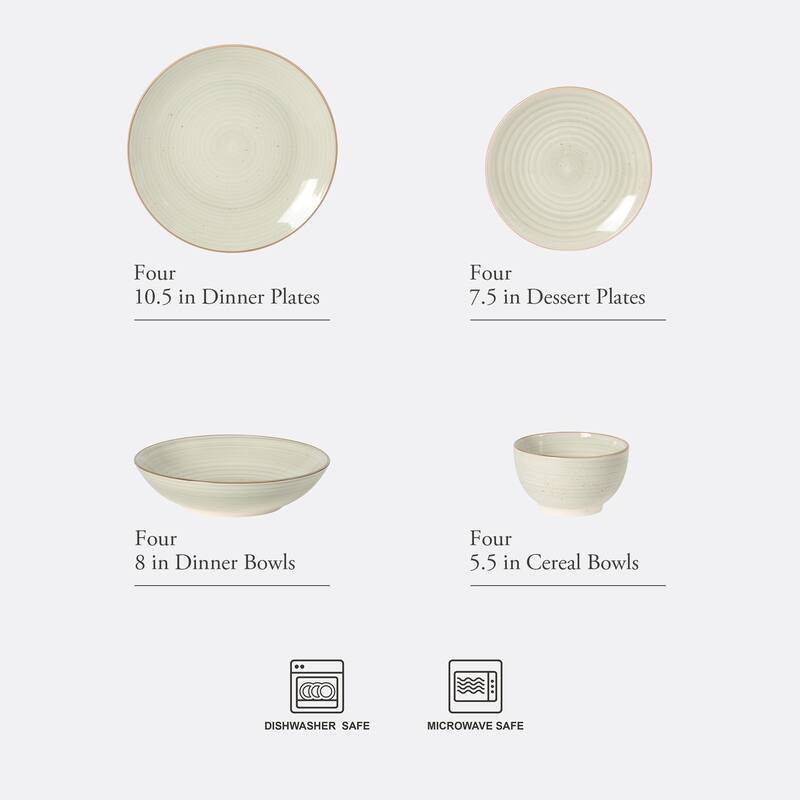 Gibson Home Stonebury 16 Piece Plates and Bowls - Handpainted Stoneware Dinnerware Set - Service for 4