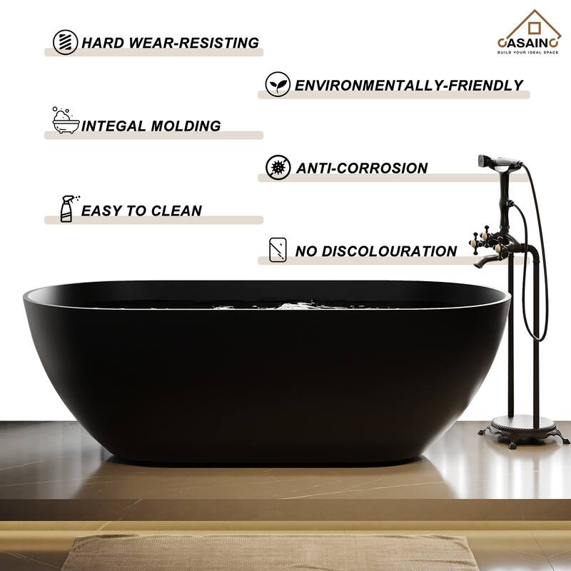 59" / 69" Solid Surface Freestanding Bathtub in Matte Black