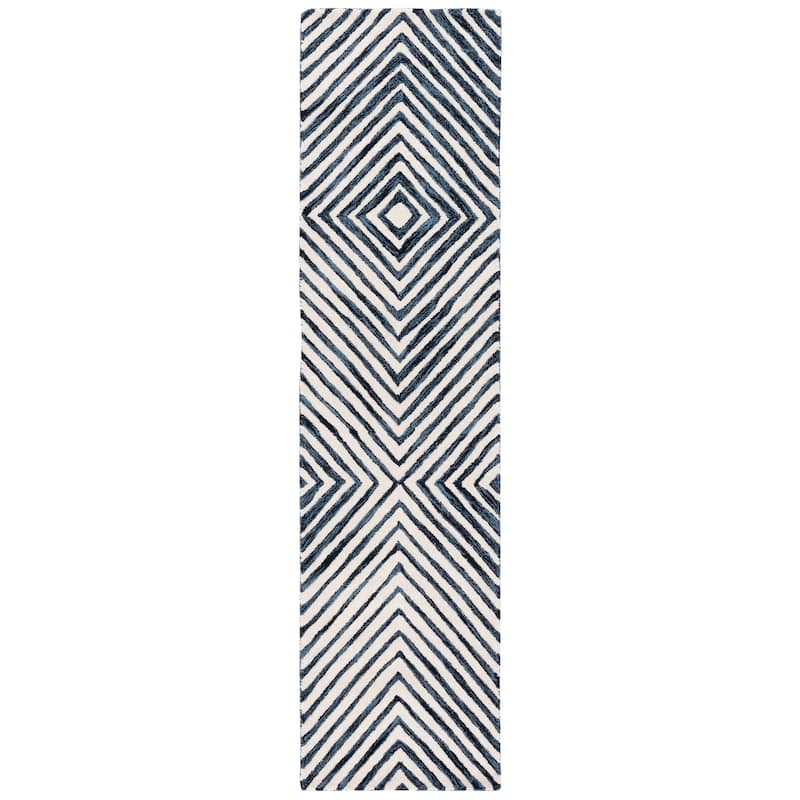 SAFAVIEH Handmade Ebony Nataliea Modern Wool Rug - 2'3" x 9' Runner - Navy/Ivory