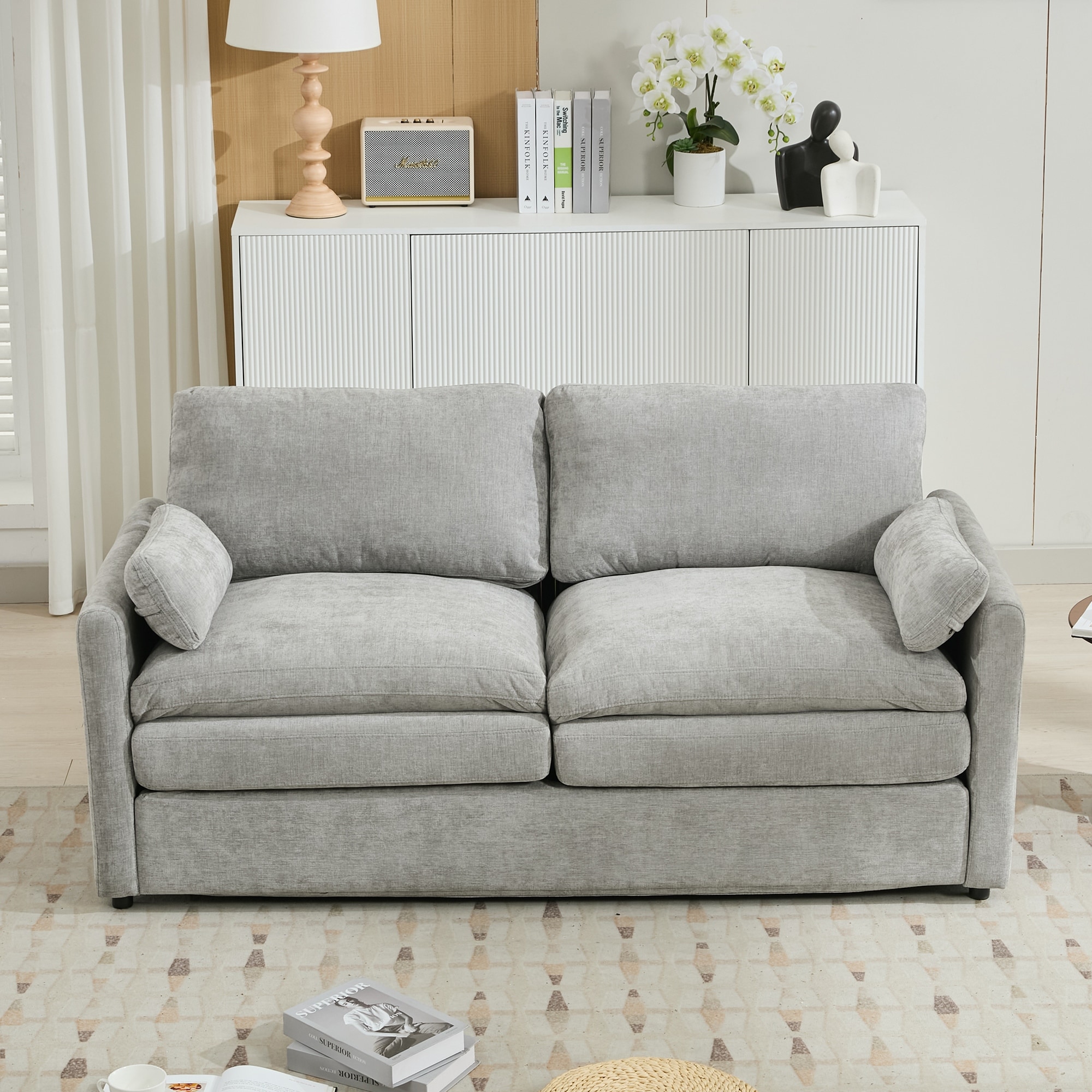 2 Seat Couch Loveseat Sofa with Double-Layered Cushion, Modern Sofa Ergonomic Loveseat Sofa with Lumbar Pillow