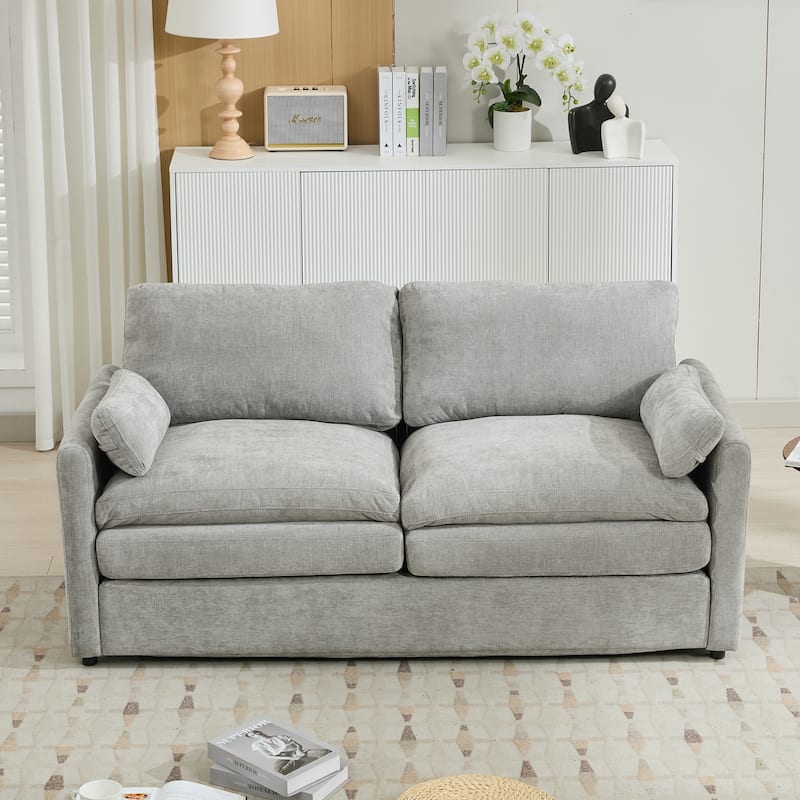 Roomfitters Cozy Oversized Upholstered Loveseat Cloud Sofa with Plush Double Cushion for Living Room, Light Grey