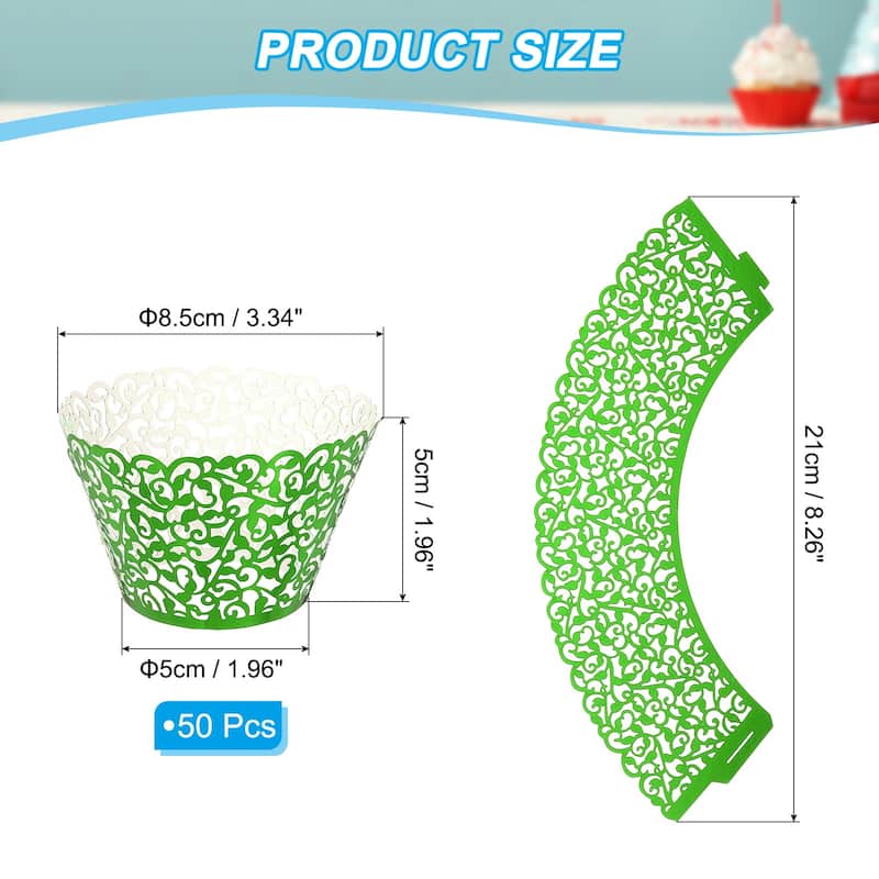 Cupcake Wrappers Paper, 50 Pack Baking Cups Standard Vine Decor - Reflective Green