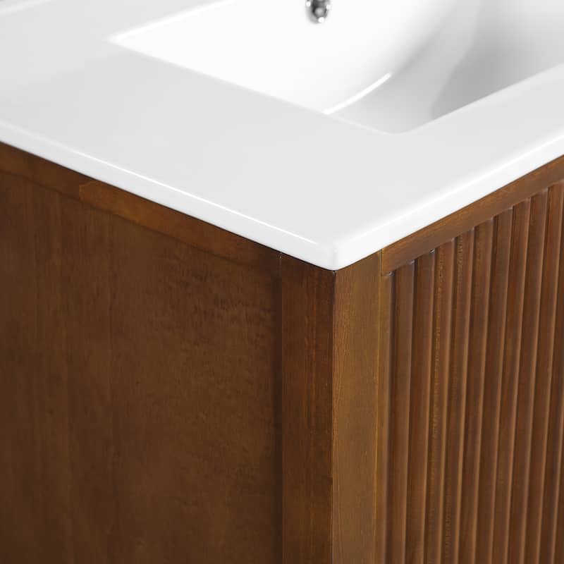 Christopher Knight Home - Mid-Century Freestanding Bathroom Vanity with Ceramic Sink, Flip-Up & Dual Drawers