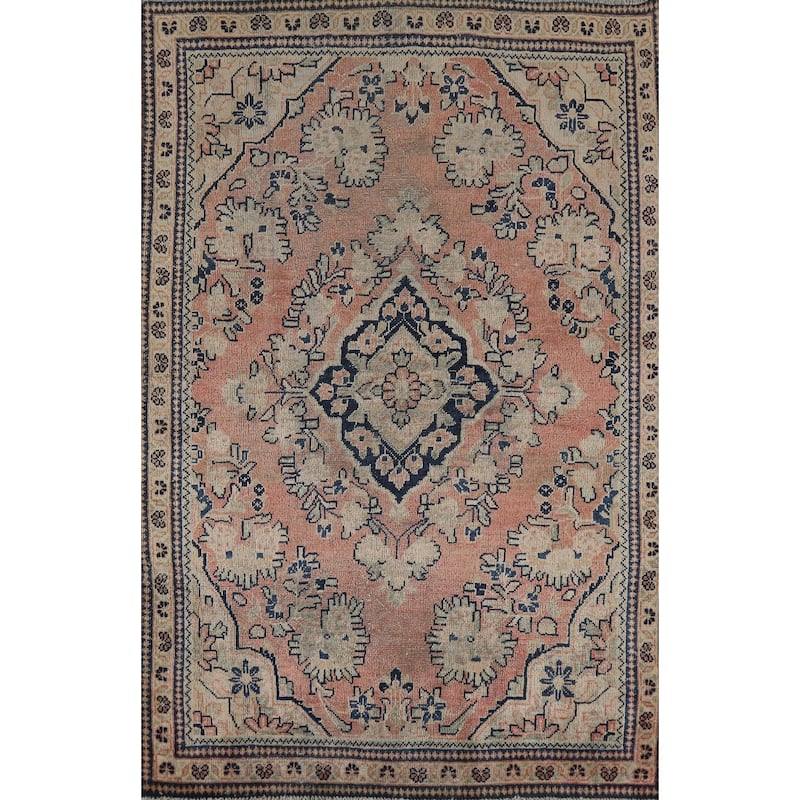 Antique Pink Mahal Persian Area Rug Handmade Wool Carpet - 4'0" x 6'6"