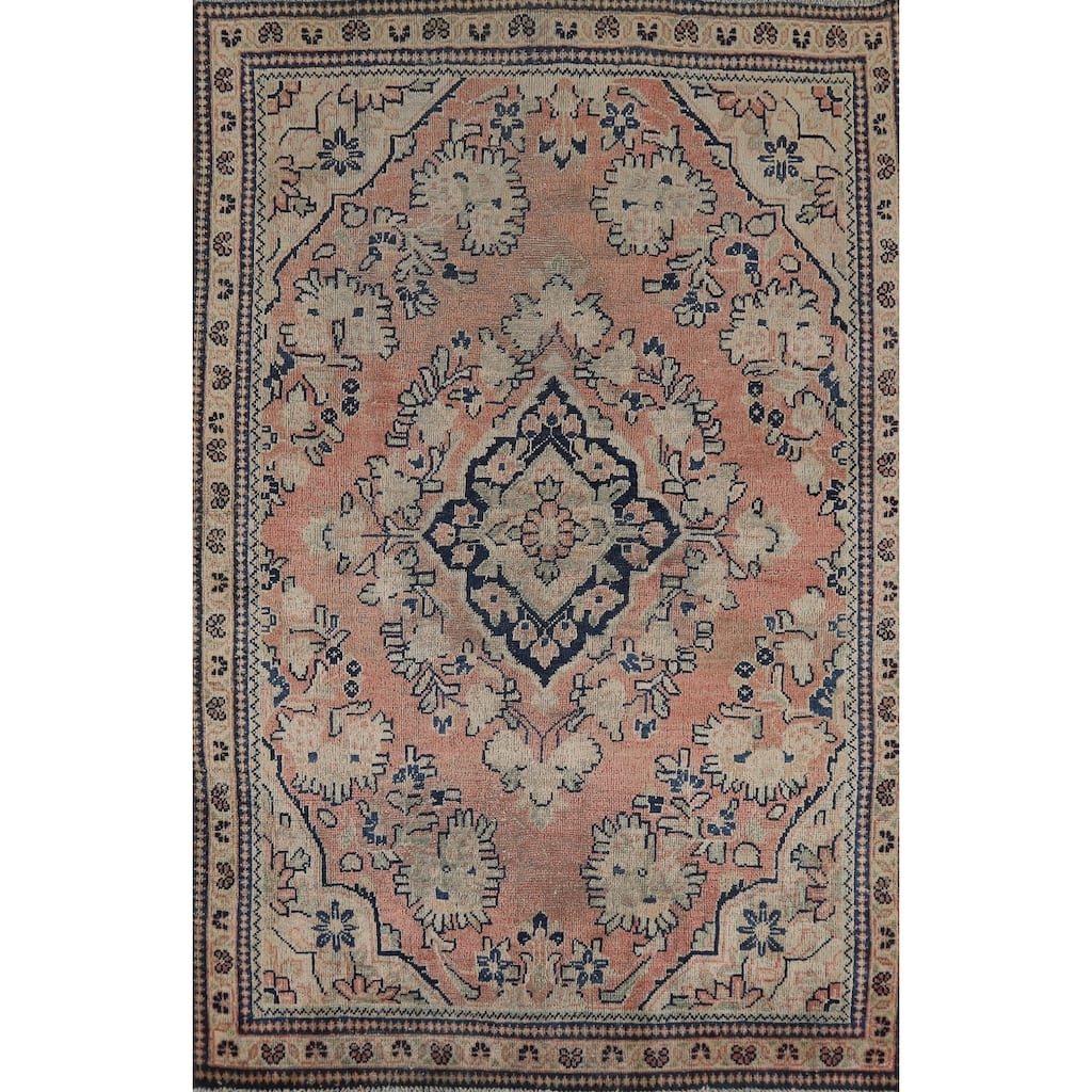 Antique Pink Mahal Persian Area Rug Handmade Wool Carpet - 4'0" x 6'6"