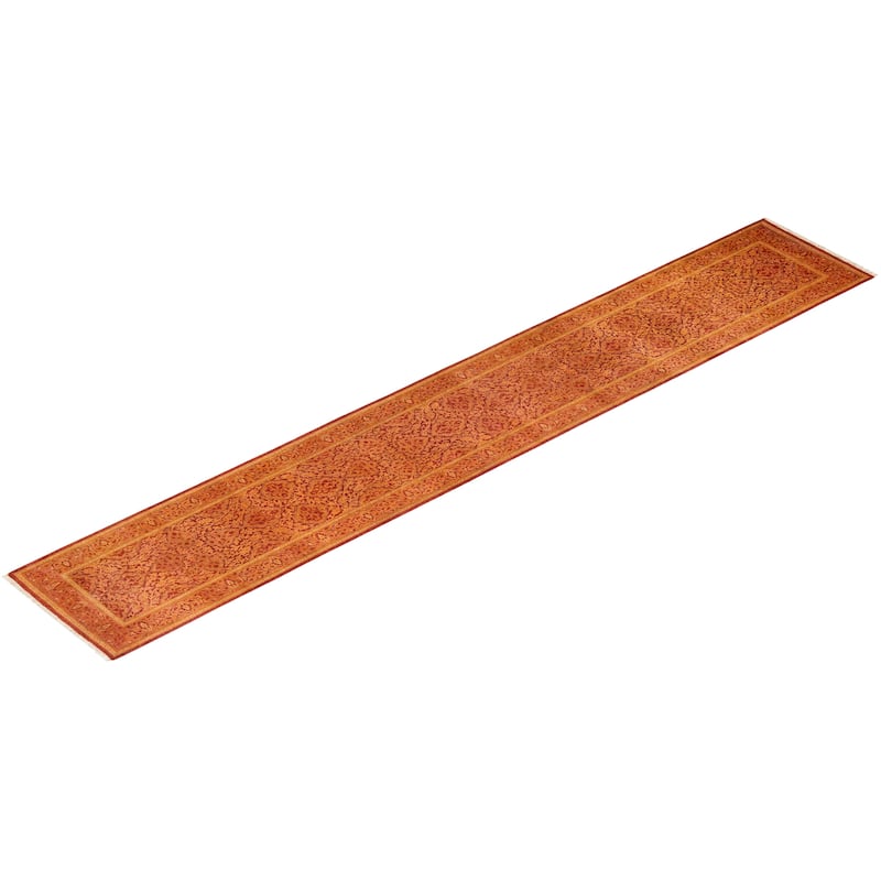 Overton Hand Knotted Wool Traditional Oriental Orange Runner