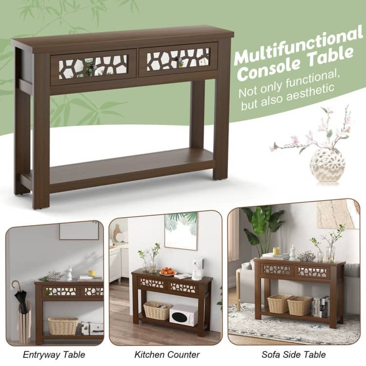2-Tier Console Table with Drawers and Open Storage Shelf - 46.5" x 11.5" x 31.5"