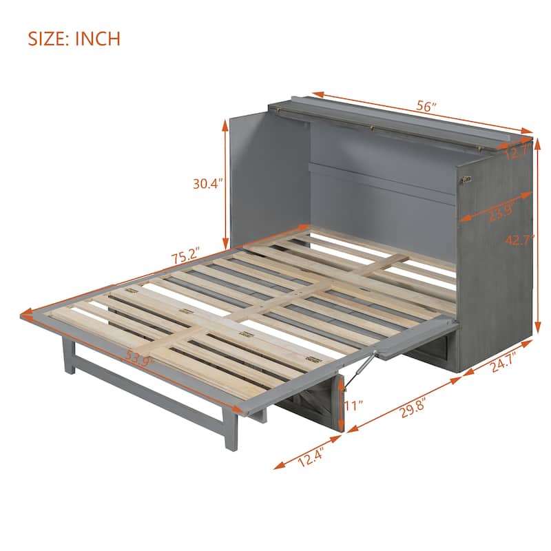 Queen/Full Murphy Bed with Large Drawers, Murphy Bed