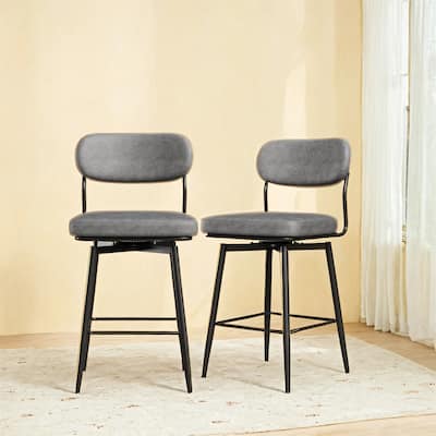 360 ° Rotating Bar Chair Bar Stool Set of 2 Piece Set with Leather Cushions and Iron Brackets.