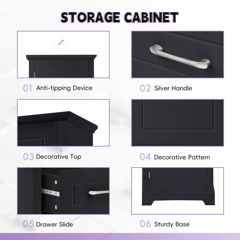 GDF Studio - Peter Modern MDF Tall Bathroom Storage Cabinet with Adjustable Shelves and Two Doors