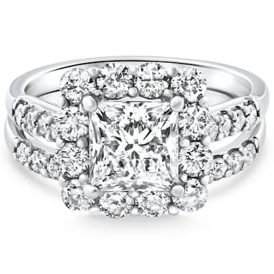 Certified 3.50Ct Princess Diamond Engagement Wedding Ring Set Gold Lab Grown