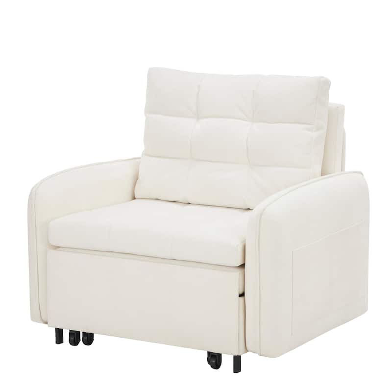 3-in-1 Chenille Accent Chair Convertible Sleeper Sofa Bed, 80" Extra Long Pull-out Chair Bed with USB and Type-C Ports