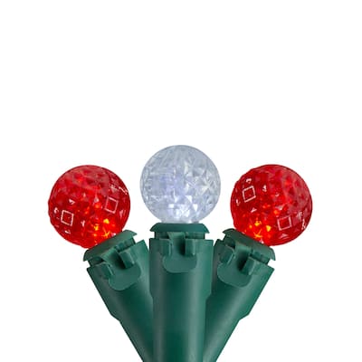 50 Count Red and White LED G12 Berry Christmas Lights, Green Wire