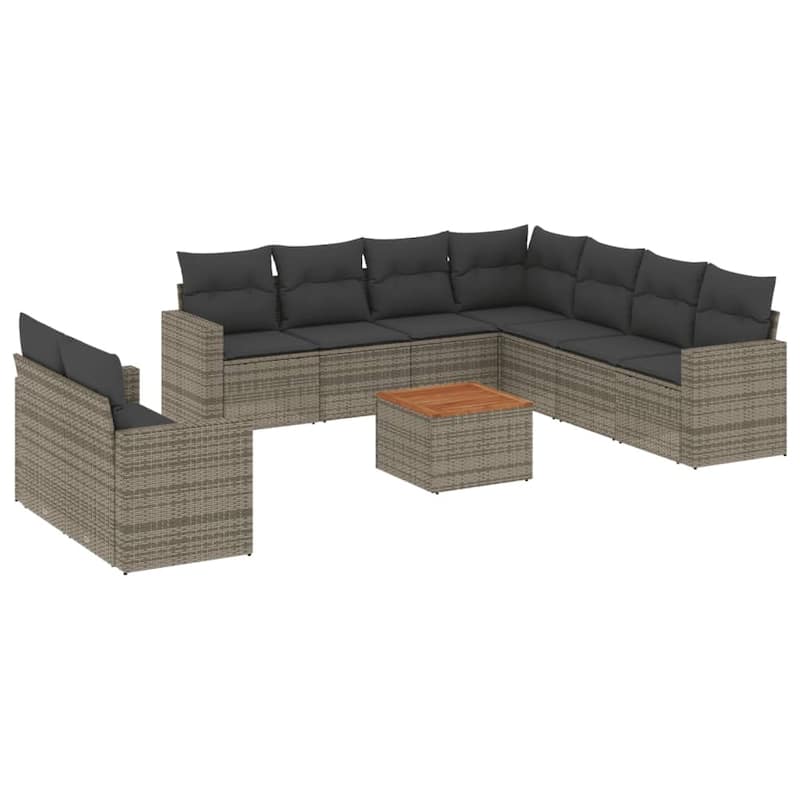 vidaXL Patio Sofa Set with Cushions Outdoor Furniture 10 Piece Poly Rattan - 25.8 x 24.4 x 27.2