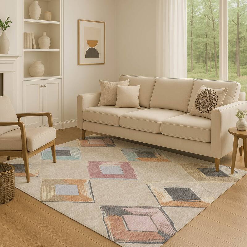 Premium Washable Super Soft Modern Diamond Mayfield Rug - Beige - 5' x 7'6"