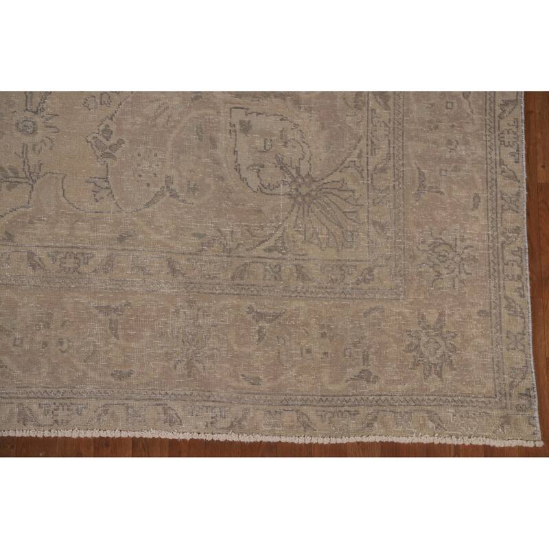 Hand Knotted Oriental 100% Wool Carpet Traditional Floral Beige & Ivories Tabriz Area Rug - 12' 6'' X 9' 6''