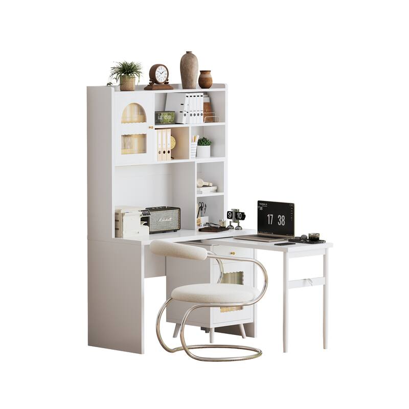 43" x 70" Home Office Desk with 90° Adjustable Tabletop, Storage Drawer & Cabinets – Perfect for Gaming, Study & Work in Bedroom