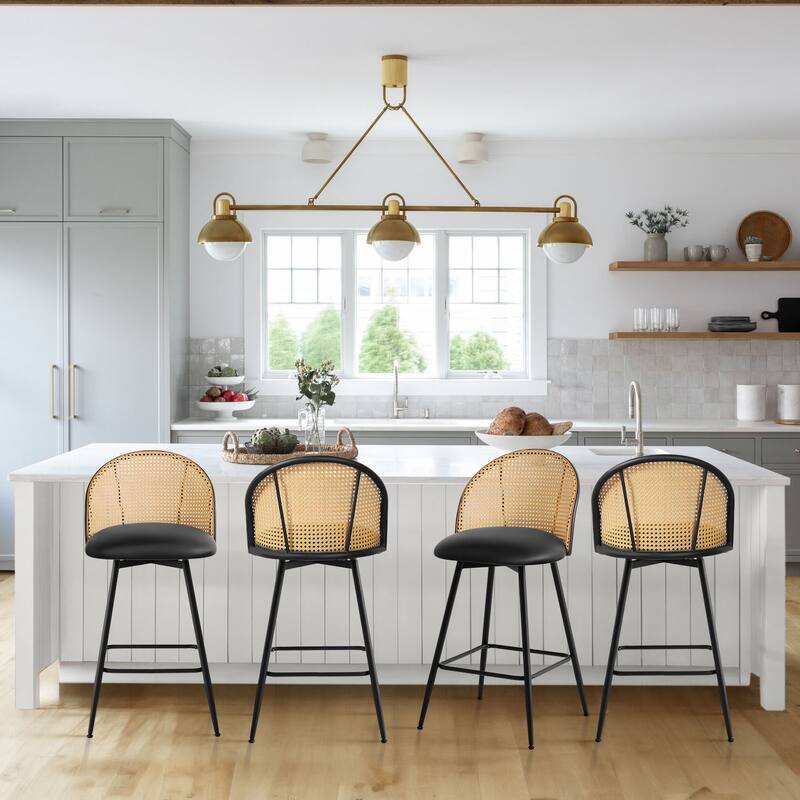Upholstered Swivel Counter/ Bar Stools with Rattan Back