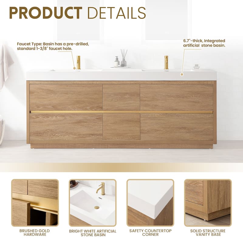 Huesca Double Bath Vanity with Composite Sink Top without Mirror