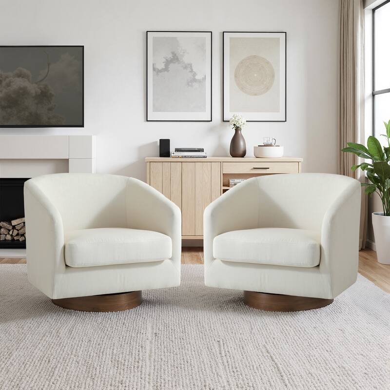 2 Set Modern Wide Round Swivel Accent Barrel Chairs