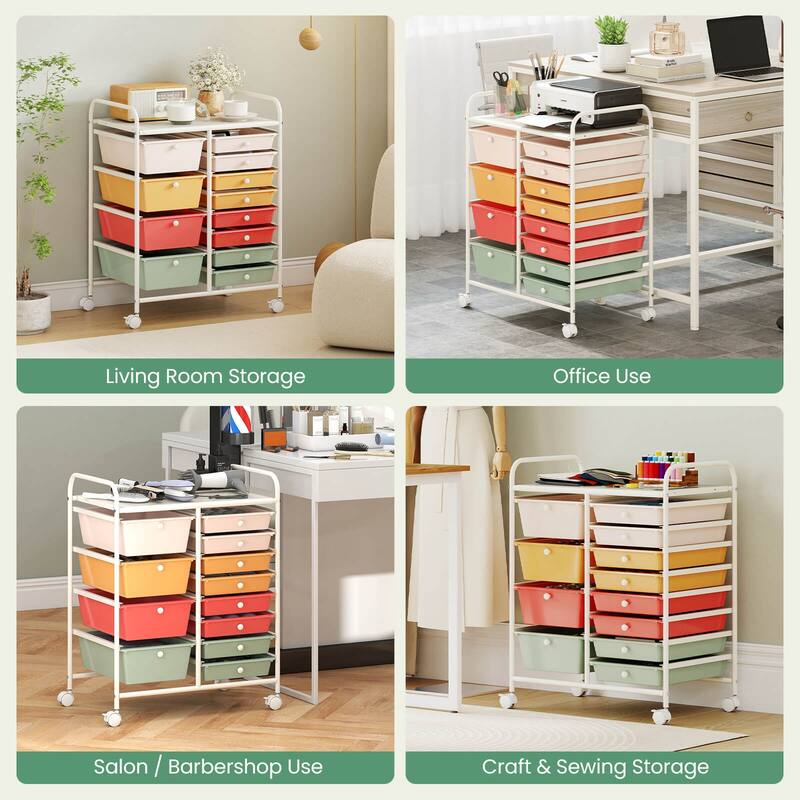 Costway 15 Drawer Rolling Storage Cart Tools Scrapbook Paper Office - See Details
