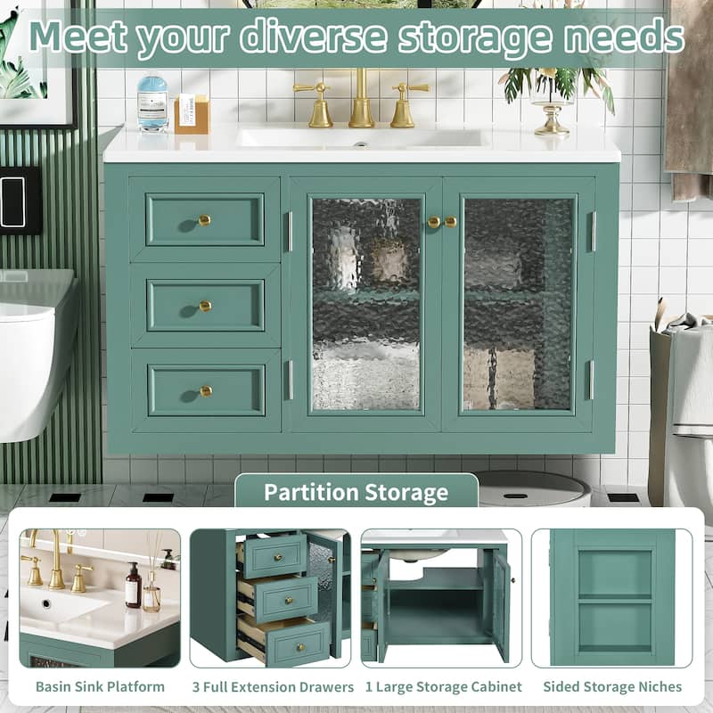 GDFStudio 36'' Wall Mounted Bathroom Vanity with Ceramic Sink, Floating Bathroom Storage Cabinet with 3 Drawers