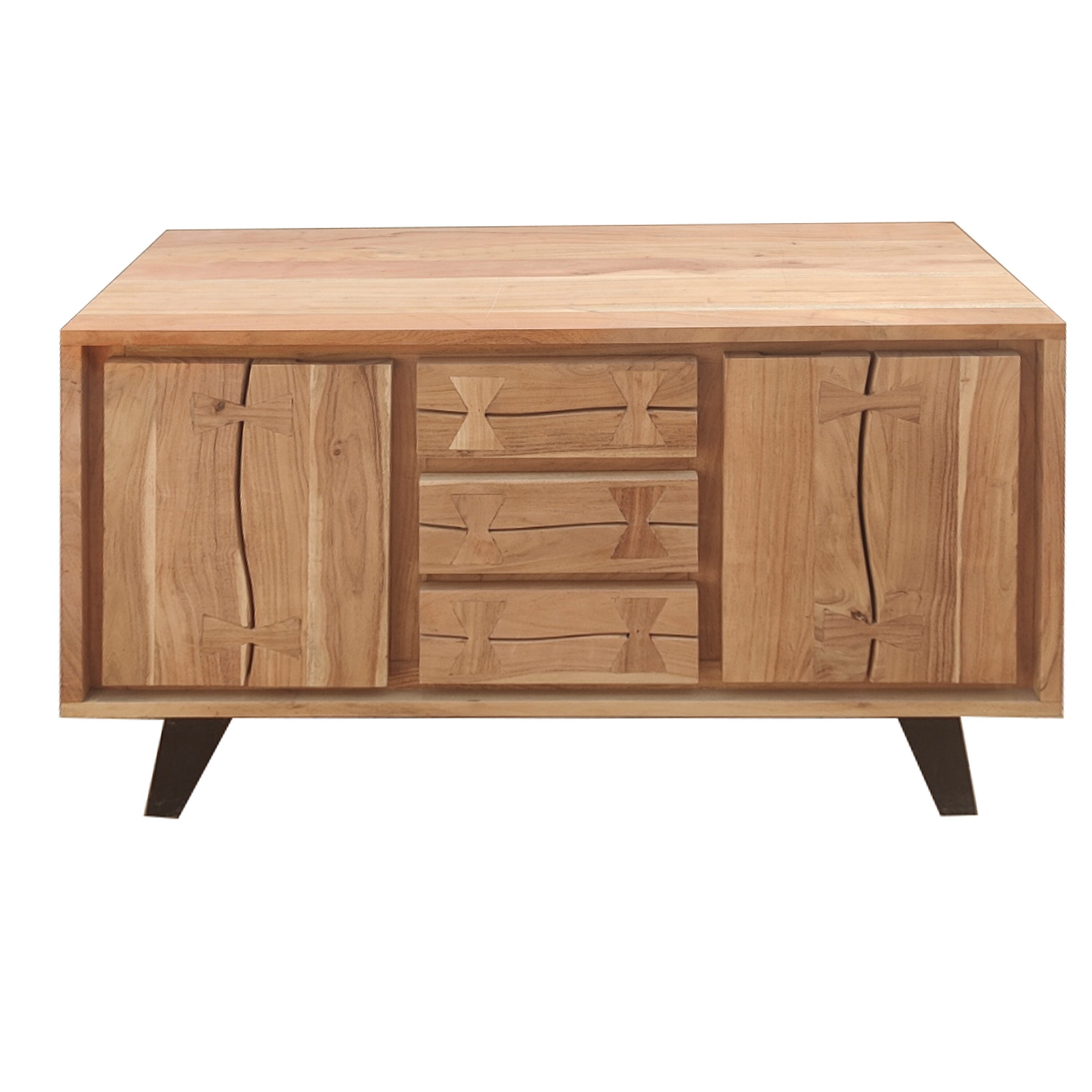 40 Inch Sideboard Buffet Console with 2 Cabinets Brown Acacia Wood 3 Drawers Black Iron Base Bed Bath Beyond 40314808