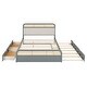 preview thumbnail 4 of 8, Queen Size Platform Bed with Trundle, Pine Wooden Bed with 2 Drawers, Kid's Bed with Rattan Headboard, Grey