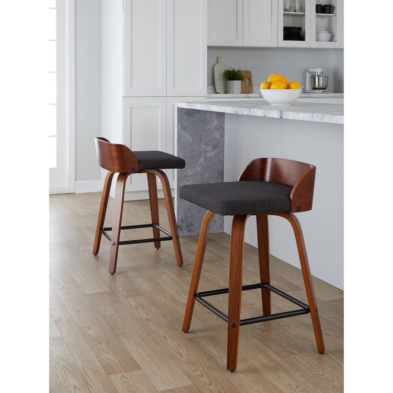 Carson Carrington Marstrand 24" Fixed-Height Counter Stool with Bent Wood Legs & Square Footrest (Set of 2)