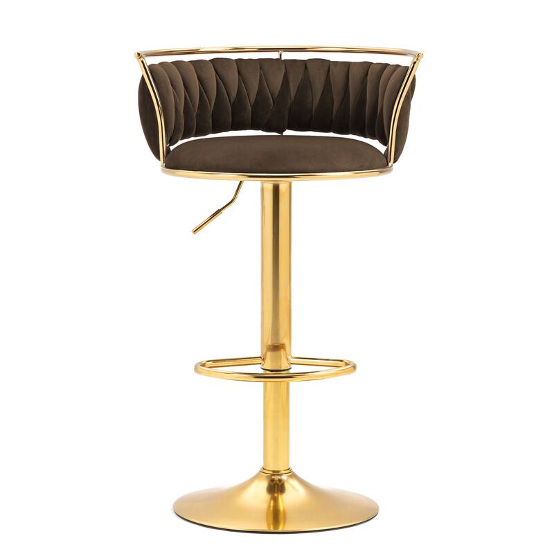 4 Set Velvet Adjustable Swivel Bar Stools With Backs