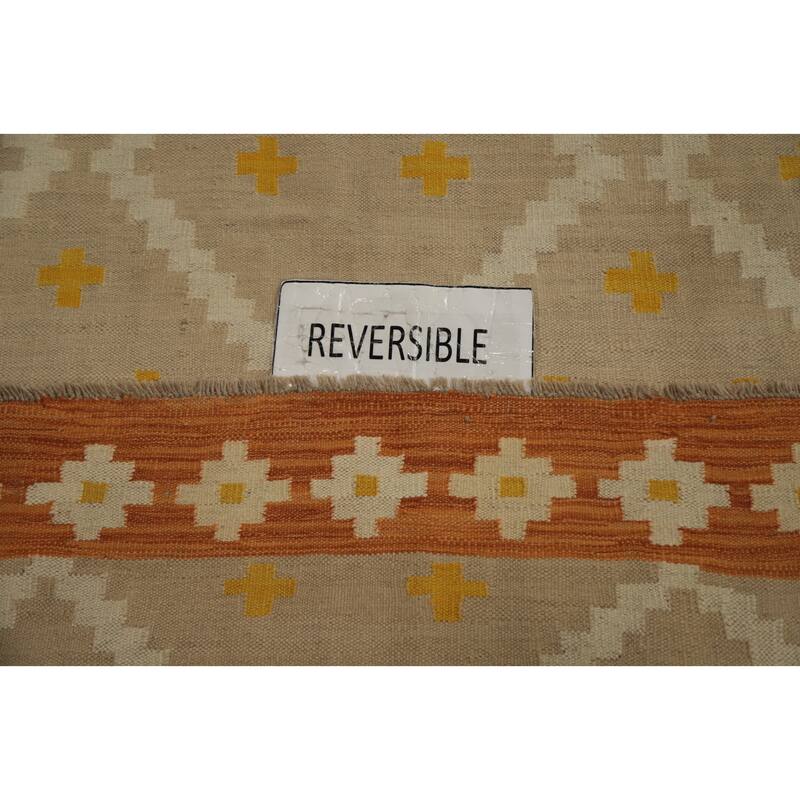 Hand Woven Oriental 100% Wool Carpet Southwestern Tribal Brown Kilim Area Rug - 6' 7'' X 4' 9''