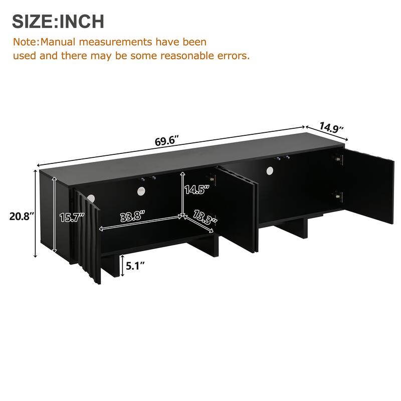 Vintage TV Stand for TVs up to 75", Wavy Door Design, Rustic Wood Media Console with Ample Storage & Cable Management