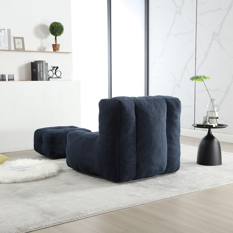 Blue Modern 38.5" Velvet Upholstered Accent Chair with Memory Foam and Ottoman for Living Room