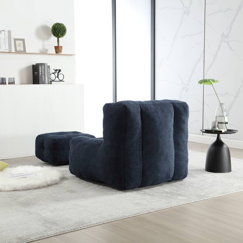 Fluffy Bean Bag Chair with Memory Foam and Ottoman, Super Soft Velvet Bean Bag for Adults & Kids, Comfortable Lazy Sofa