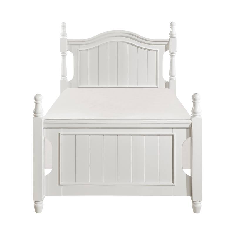 Classic White Finish 1pc Twin Size Poster Bed Wooden Traditional Bedroom Furniture Unique Style Headboard Footboard - White