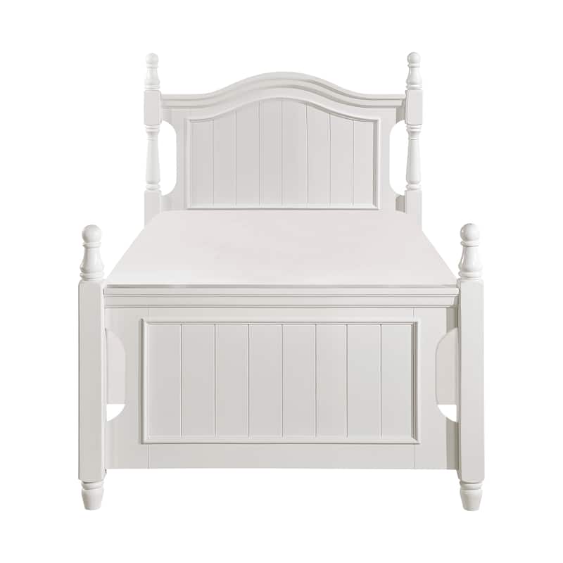 White Twin Size Wooden Poster Bed with Headboard and Footboard, Traditional Bedroom Furniture - White