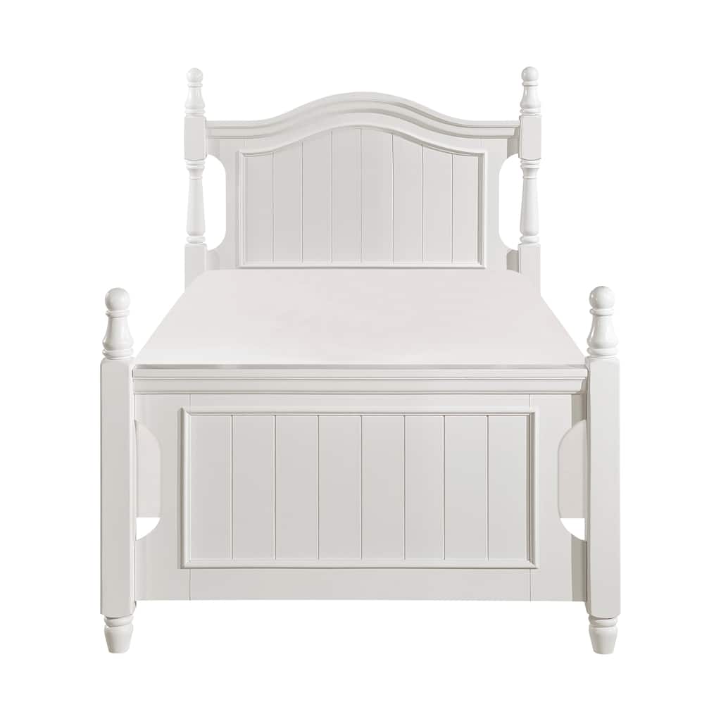 White Twin Size Wooden Poster Bed with Headboard and Footboard, Traditional Bedroom Furniture