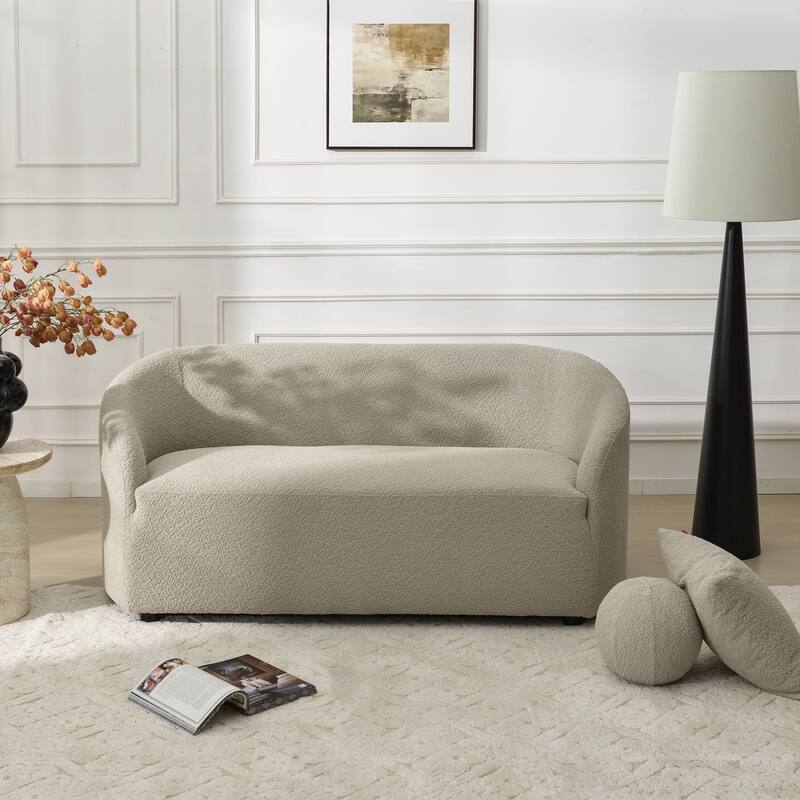 KINWELL 68" W Upholstered Sherpa Boucle Loveseat with 2 Pillows - 2-Seater