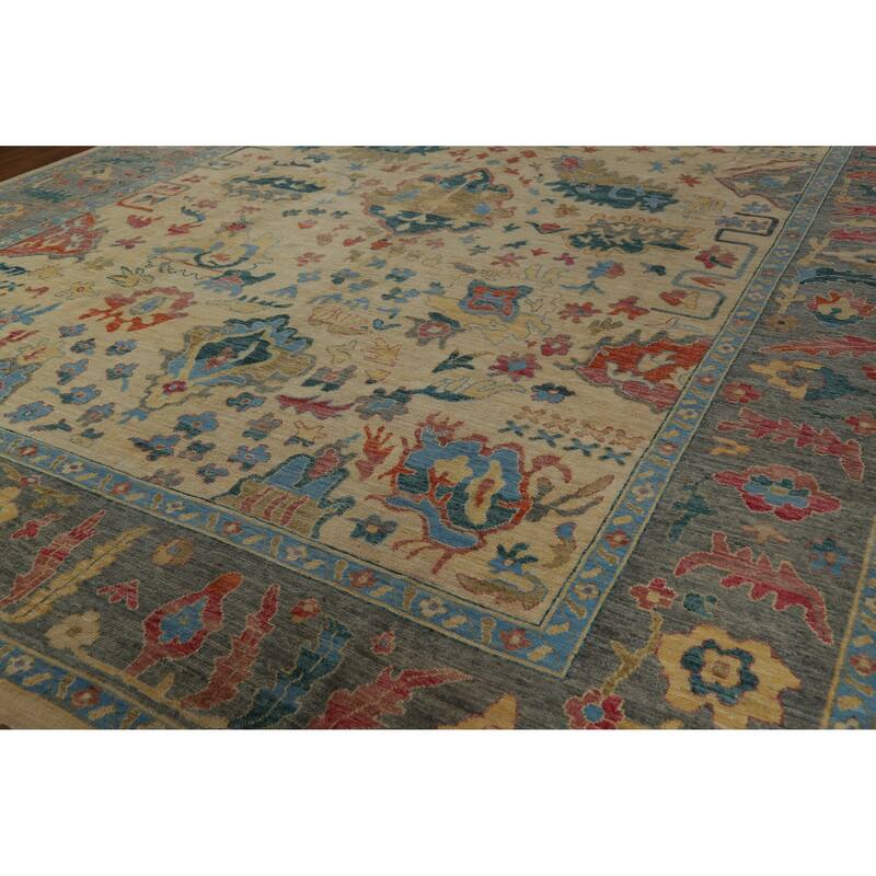 Hand Knotted Oriental 100% Wool Carpet Transitional All-Over Beige & Ivories Oushak Area Rug - 14' 11'' X 12' 0''