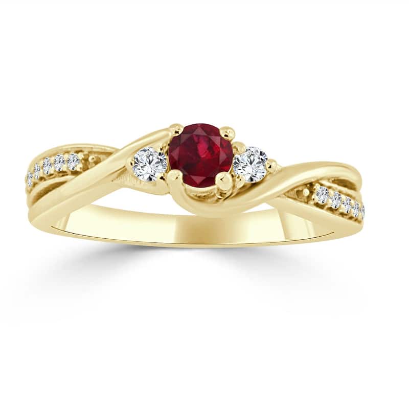 Auriya 14k Gold 1/5ct Red Ruby 3-Stone Diamond Engagement Ring 1/6cttw (H-I, I1-I2) - Yellow - 4