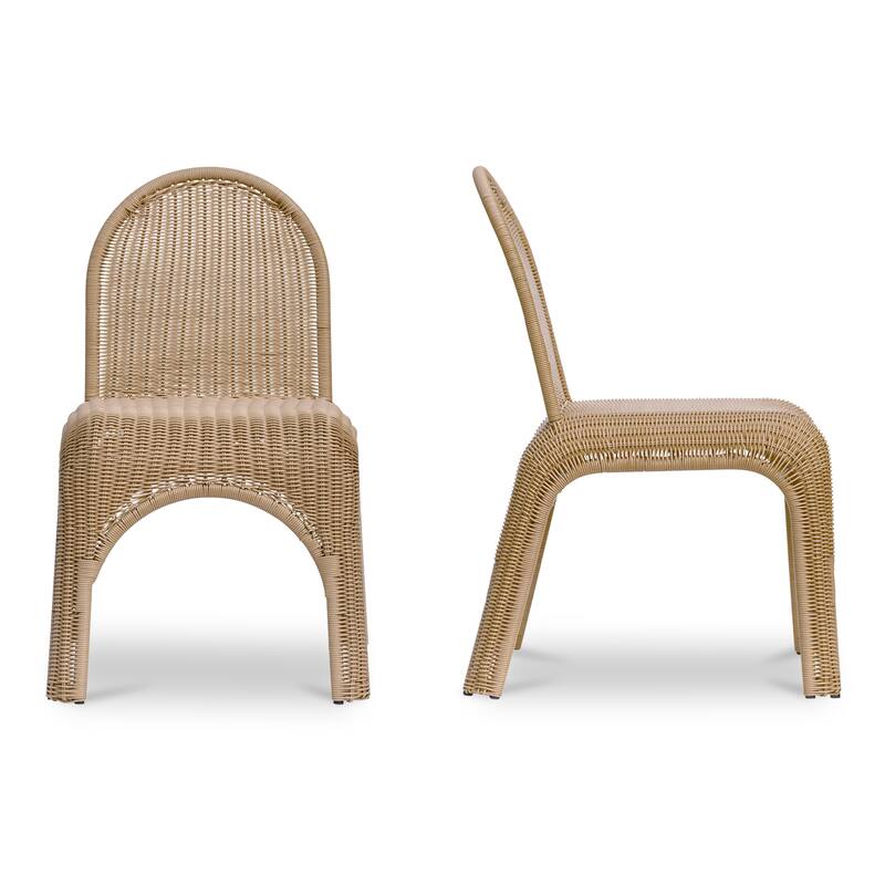 NADAAL STUDIOS Maireth Outdoor Dining Chair, Curved Wicker Design, Iron Frame, Brown Finish - Set of 2