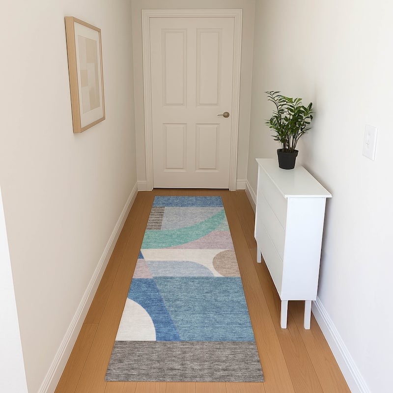 Premium Washable Super Soft Abstract Geo Mayfield Rug - Sky - 2'3" x 7'6"