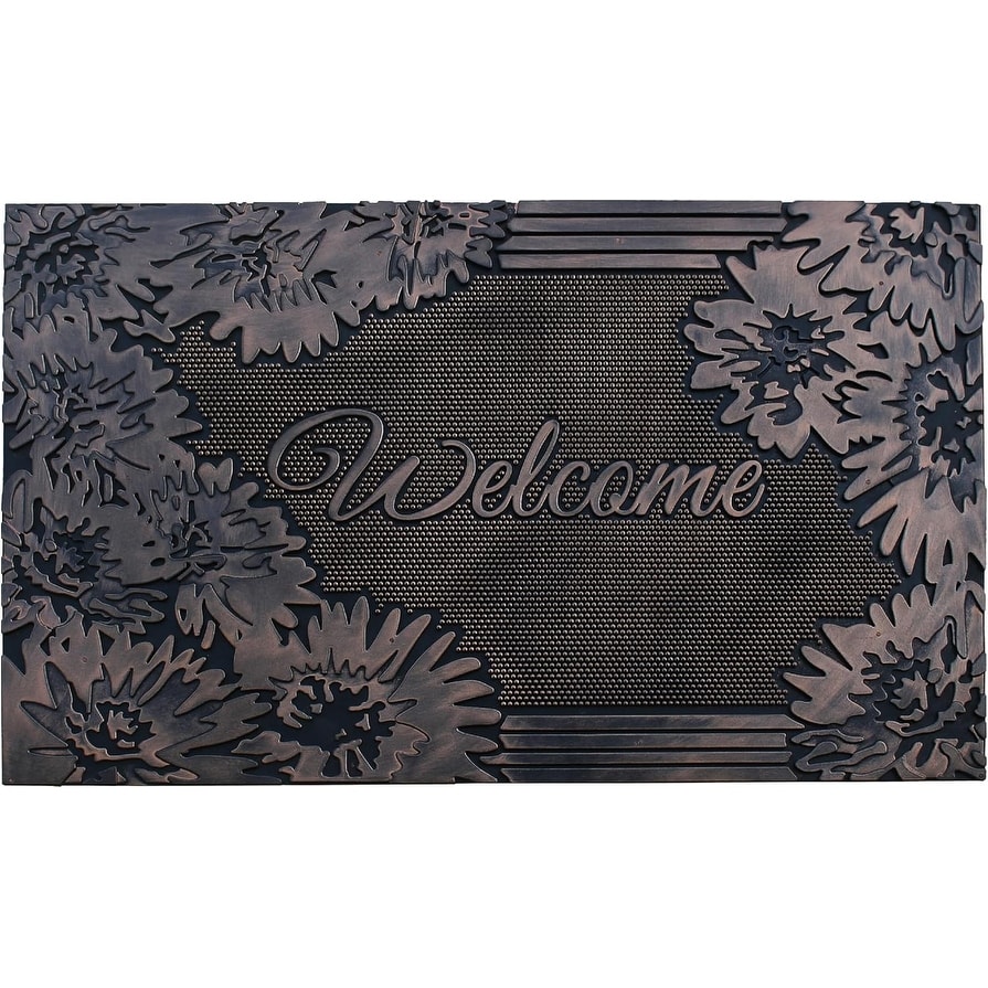 A1 Home Collections Floral Welcome Rubber Pin Mat Copper Hand Finished Doormat 18" X30"