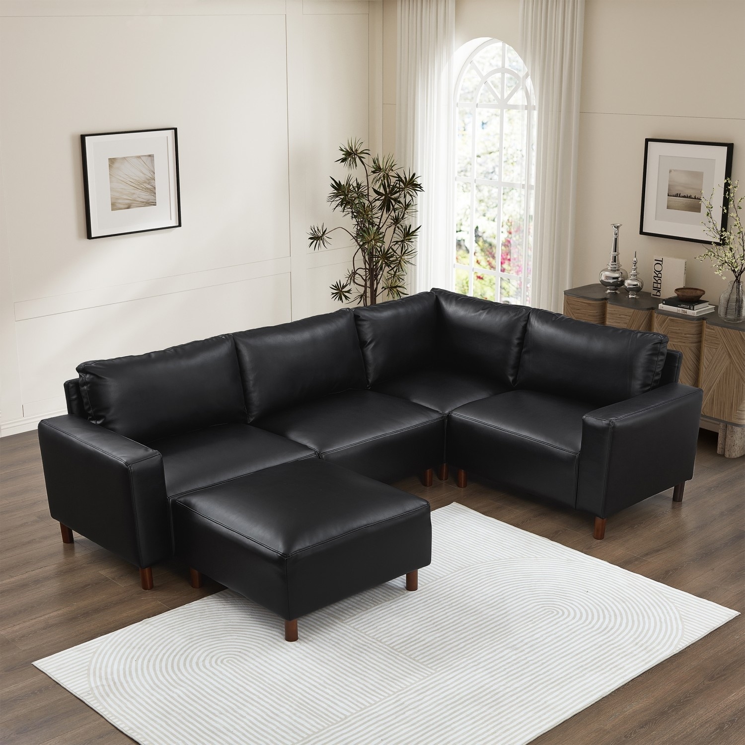 5 Pieces Modern PU Leather Sectional Sofa with Ottoman
