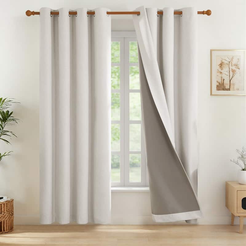 Deconovo Faux Linen Blackout Curtains Grommet Drapes for Living Room 2 Panels - 52W x 45L - Beige
