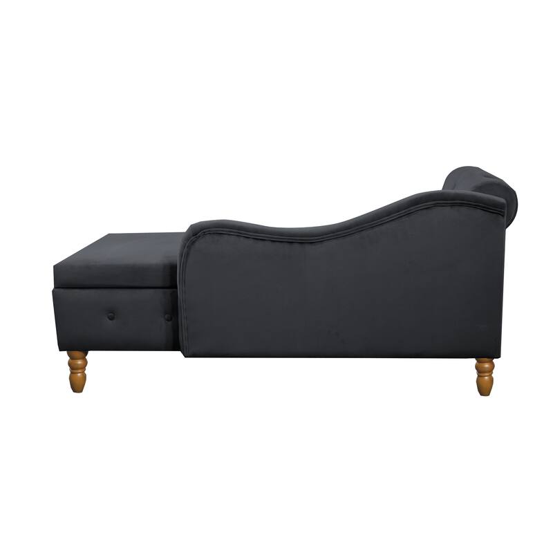 Chaise Lounge Indoor,Lounge Chair with Storage & Pillow,Upholstered Rolled Arm Chase Lounge for Sleeping with Nailhead Trim